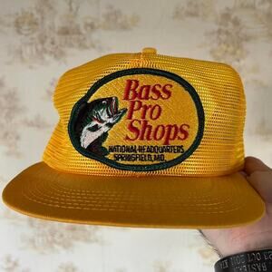 Vintage 80s Bass Pro Shops Trucker Hat | Yellow Mesh Snapback | OSFA